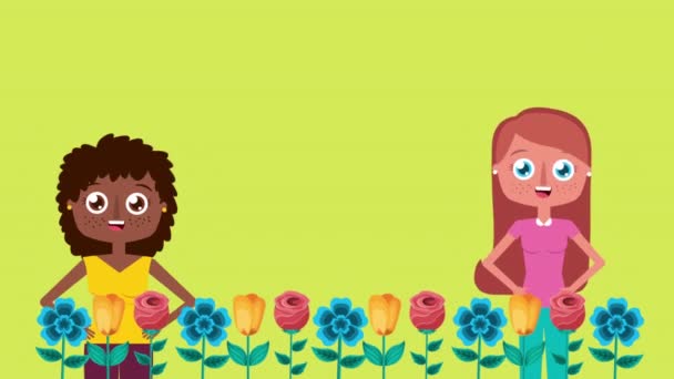Feliz cartão de dia das mulheres com meninas interracial — Vídeo de Stock