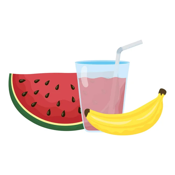 Fresh watermelon fruit and banana with juice — 스톡 벡터