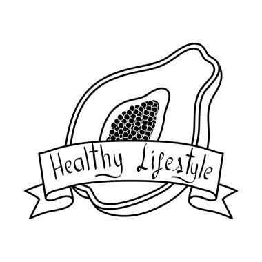 tropical papaya fruit with ribbon frame