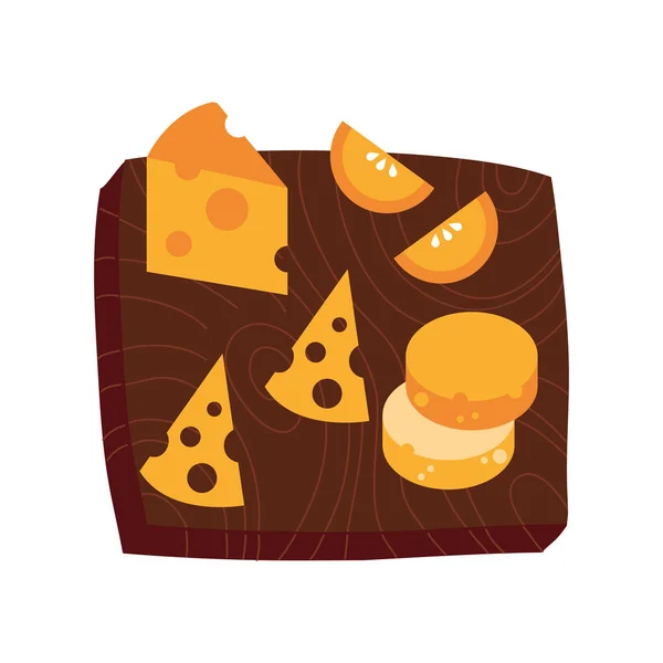 Delicioso tablero de queso y el icono del pan — Vector de stock