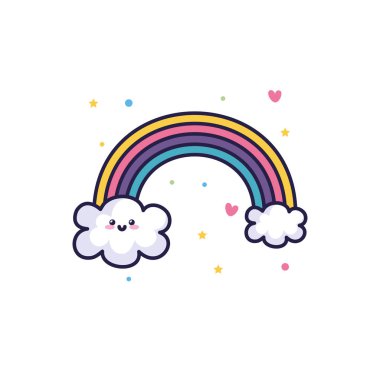 Bulutlu sevimli gökkuşağı Kawaii tarzı