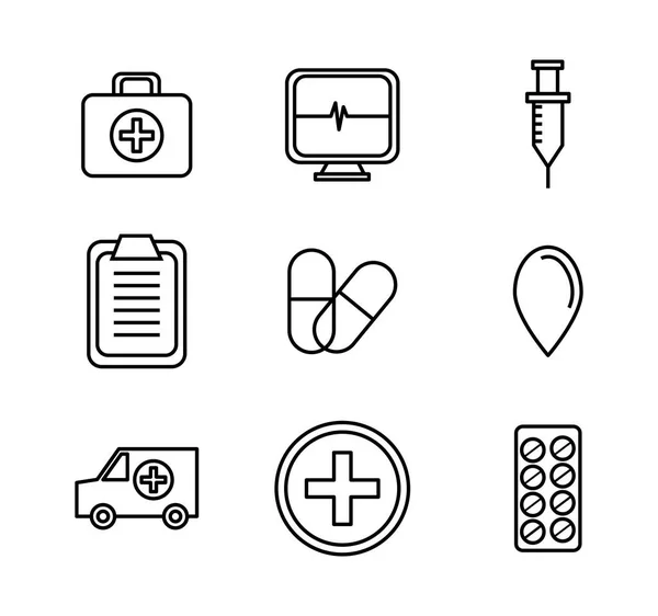 Pacote de ícones de conjunto de medicamentos — Vetor de Stock