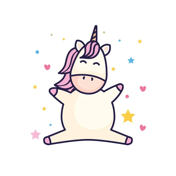 Cute unicorn fantasy with hearts and stars decoration — 스톡 벡터