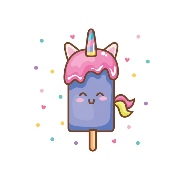 Cute and delicious unicorn ice cream kawaii style — 스톡 벡터