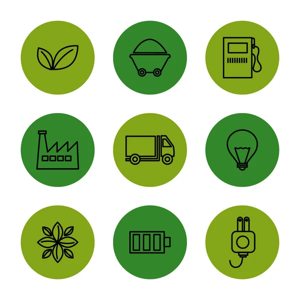 Bundle of eco friendly and industrial set icons — Stock Vector