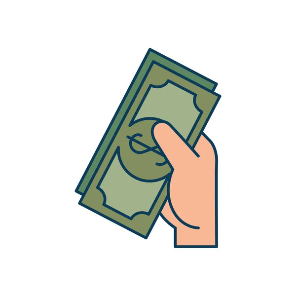 Hand med räkningar dollar isolerad ikon — Stock vektor