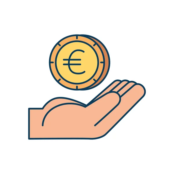 Main avec monnaie pièce euro icône isolée — Image vectorielle