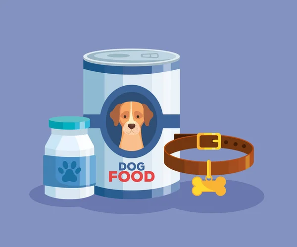 Nourriture de chien animal en boîte et icônes — Image vectorielle