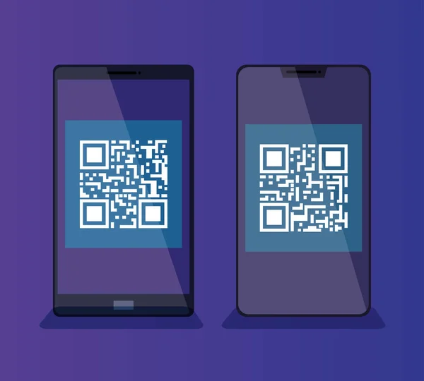 Smartphones mit Scan-Code qr im Bildschirm — Stockvektor