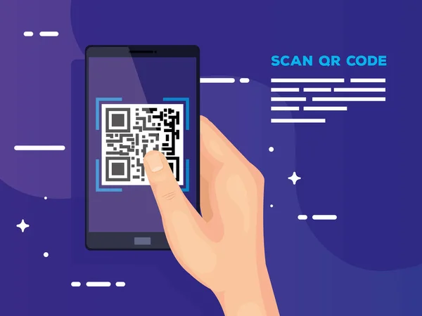 Handbenutzer scannt Code qr mit Smartphone — Stockvektor