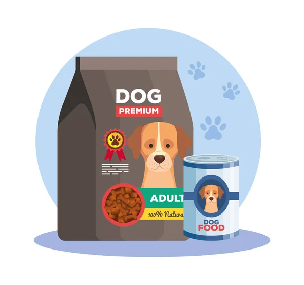 Comida de cão animal em lata e saco — Vetor de Stock