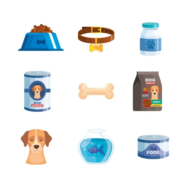 Set icons of dog animal — Stock Vector