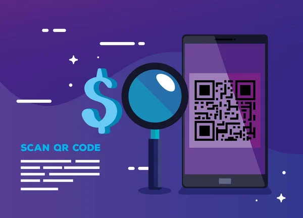 Código de varredura qr com smartphone —  Vetores de Stock