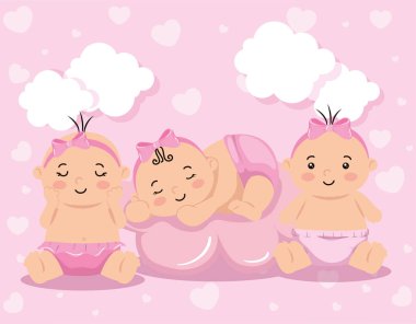 Bir grup şirin küçük kız bebek.