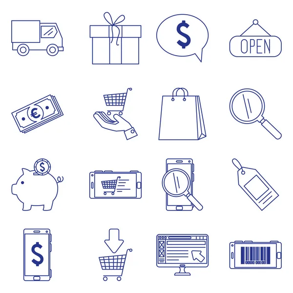 Paquete de iconos de conjunto de comercio electrónico — Vector de stock