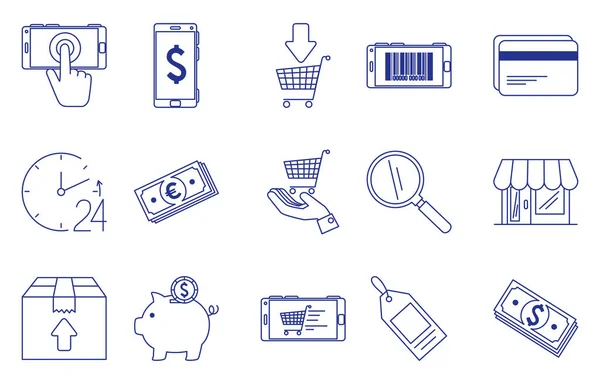 Paquete de iconos de conjunto de comercio electrónico — Vector de stock