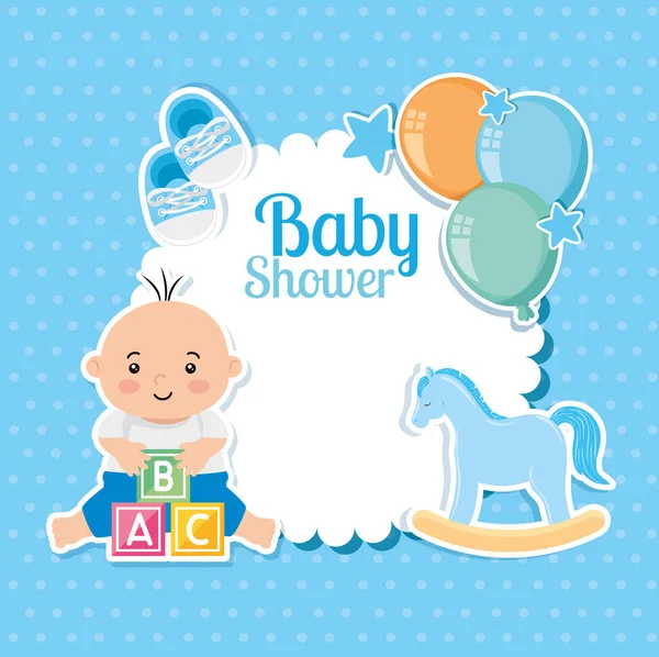 Baby shower z małym chłopcem i dekoracji — Wektor stockowy