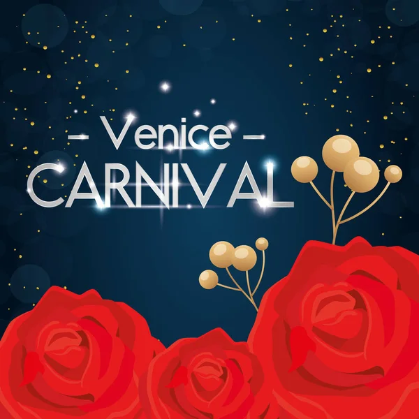 Венецианский карнавал с цветами роз — стоковый вектор