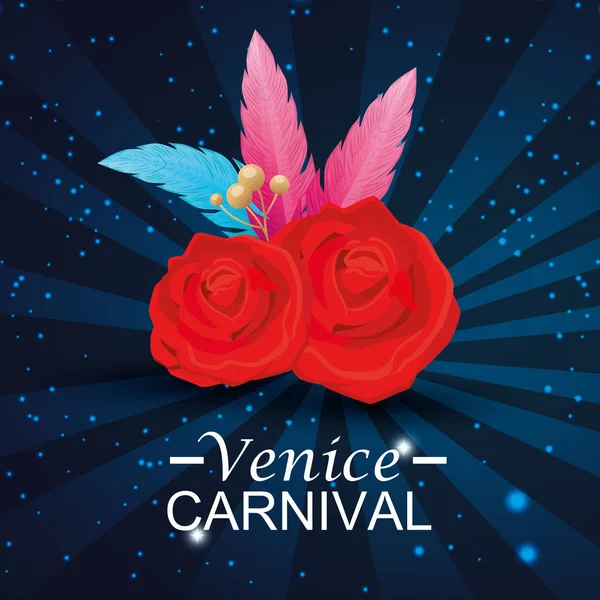 Венецианский карнавал с цветами роз — стоковый вектор