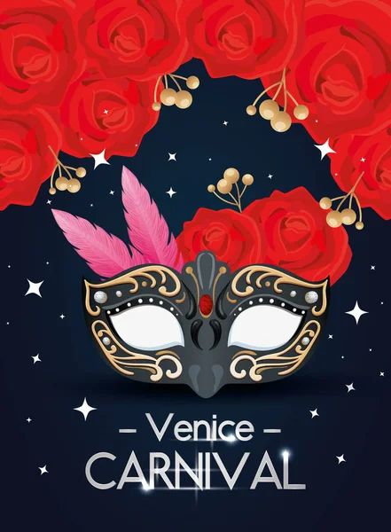 Carnaval de venise et masque aux fleurs roses — Image vectorielle