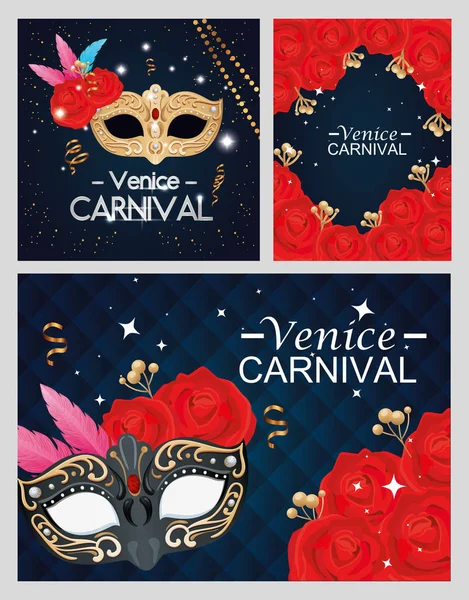 Набор плакатов карнавал с украшением — стоковый вектор
