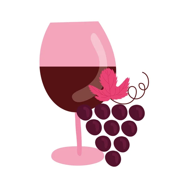 Bebida copo de vinho com frutas de uvas — Vetor de Stock