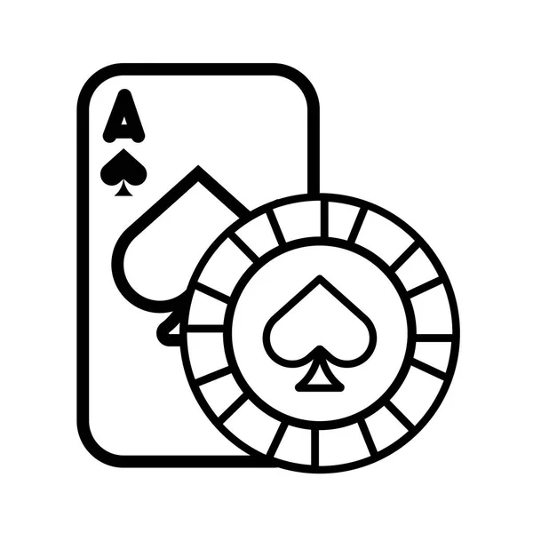 赌场扑克牌和带有黑桃隔离图标的芯片 — 图库矢量图片