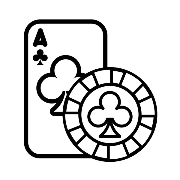 Kasino poker karta a čip s jetelem izolované ikony — Stockový vektor