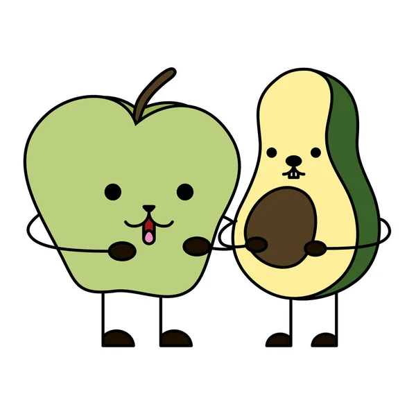 Aguacate con caracteres kawaii manzana — Archivo Imágenes Vectoriales