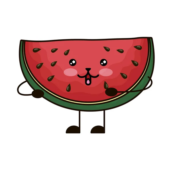 Karakter buah semangka segar kawaii - Stok Vektor