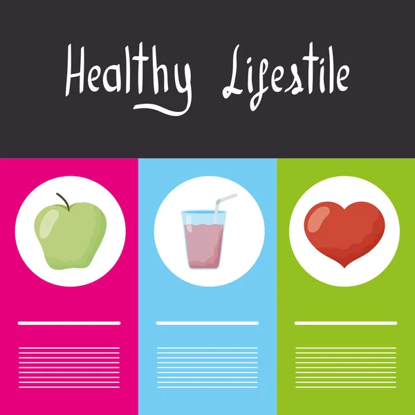 Hälsosam livsstil bokstäver med uppsättning ikoner — Stock vektor