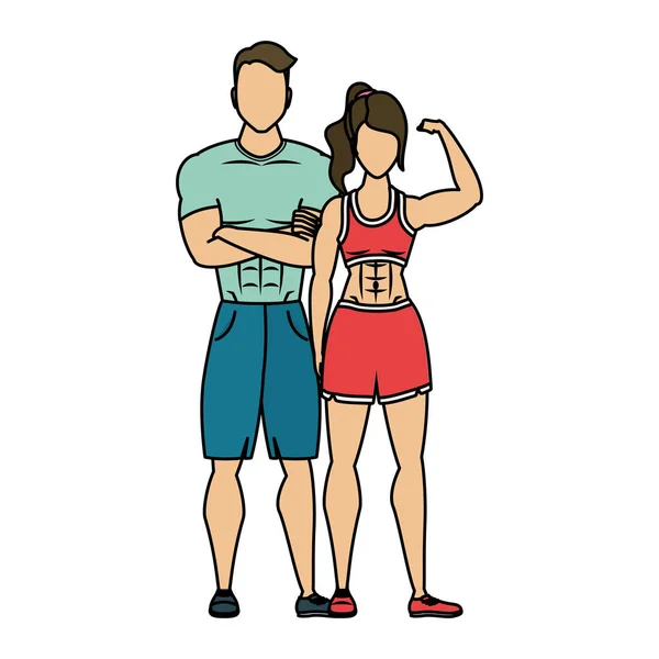 Молодые спортсмены пары символов здорового образа жизни — стоковый вектор