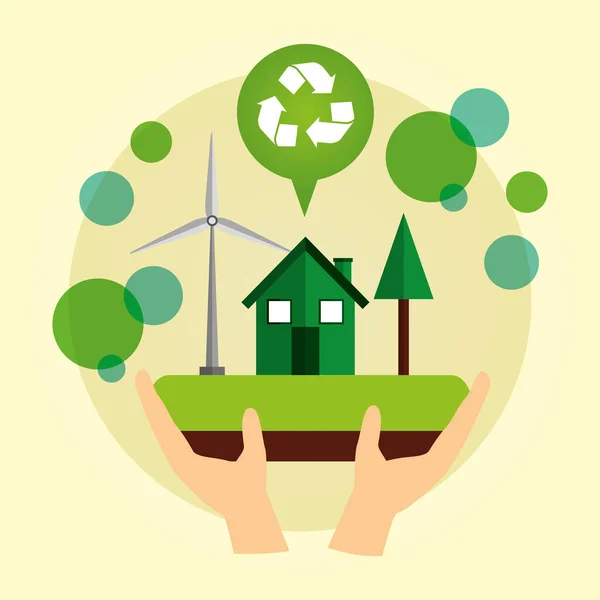 Екологічний плакат з енергією будинку та вітряка — стоковий вектор