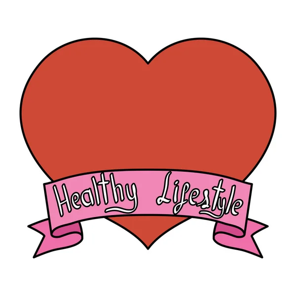 Heart love with ribbon healthy lifestyle — ストックベクタ