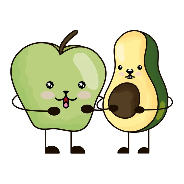 Aguacate con caracteres kawaii manzana — Archivo Imágenes Vectoriales