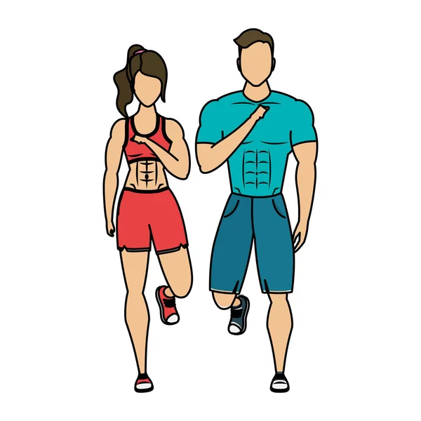 Молодые спортсмены пара бегущих символов — стоковый вектор