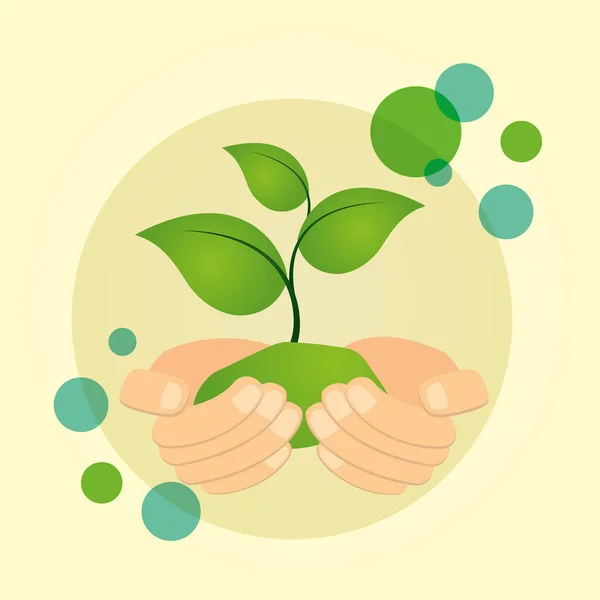 手持ちの植物と環境に優しいポスター — ストックベクタ