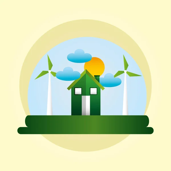 Poster ecologico con energia casa e mulino a vento — Vettoriale Stock