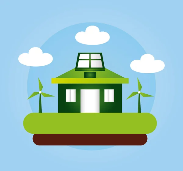 Poster ecologico con energia casa e mulino a vento — Vettoriale Stock