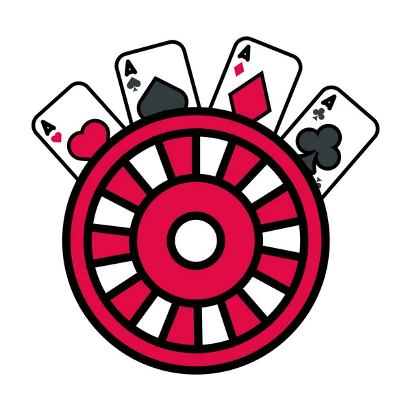 Ruleta rueda y cartas de póquer casino — Vector de stock