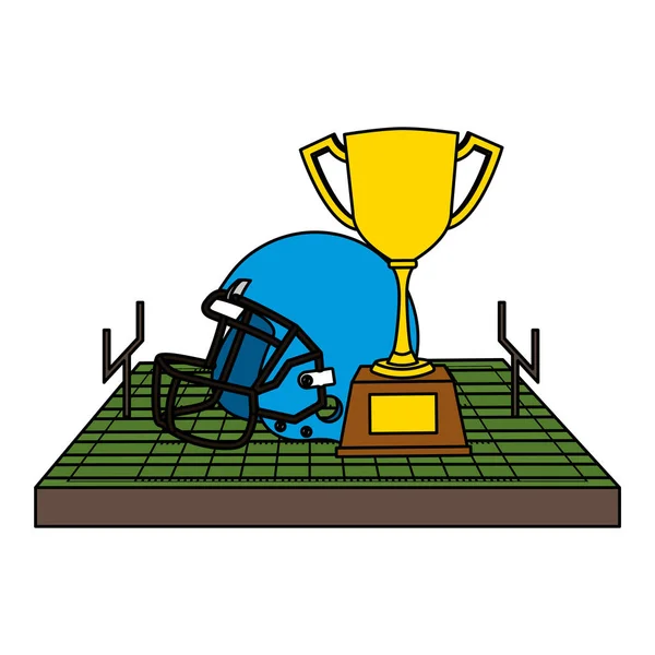 American football sport helmet with trophy cup and camp — ストックベクタ