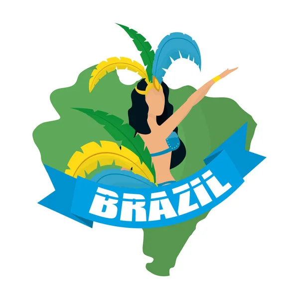 Brazil carnival poster with lettering and garota dancing — Stok Vektör