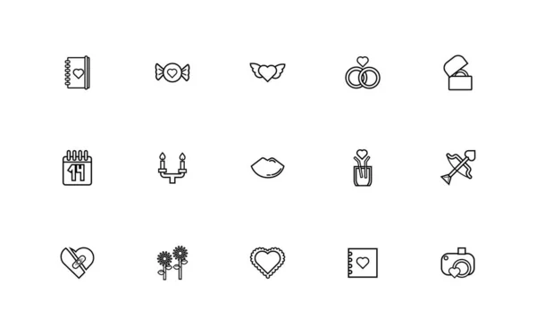 Bundle of valentines day line style set ikon - Stok Vektor