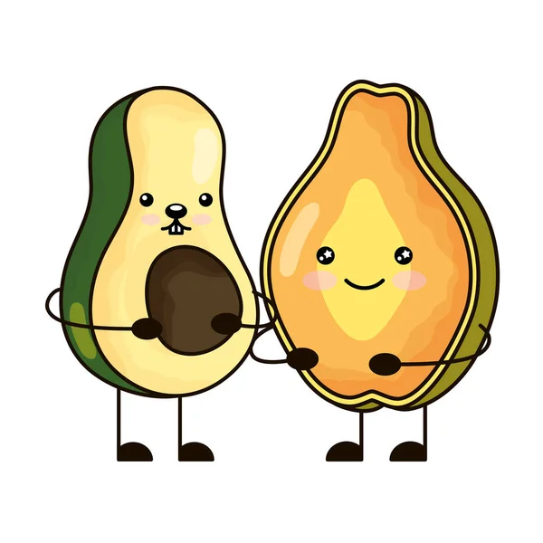 Aguacate con caracteres de papaya kawaii — Archivo Imágenes Vectoriales