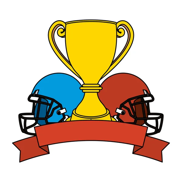 American football sport helmets with trophy cup — 图库矢量图片