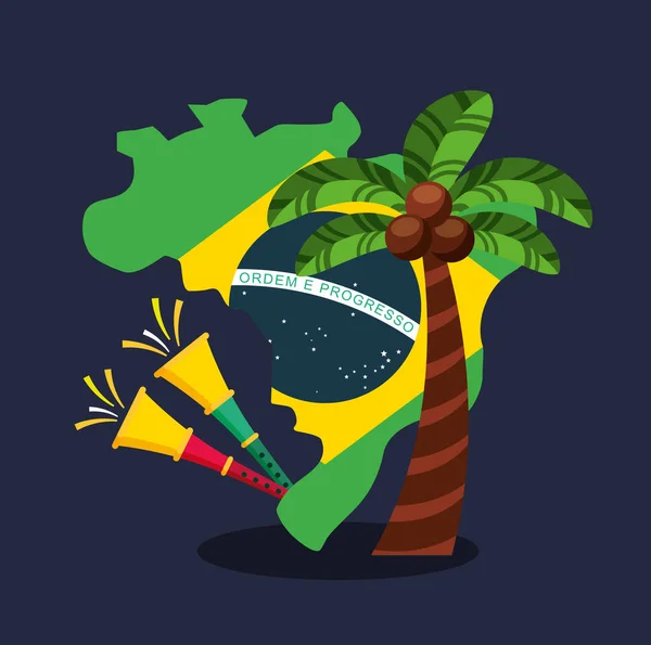 Canival do rio celebração brasileira com trombetas e bandeiras —  Vetores de Stock