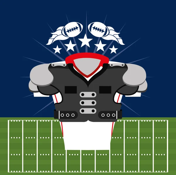 Американский футбольный плакат с оборудованием для передних рубашек — стоковый вектор