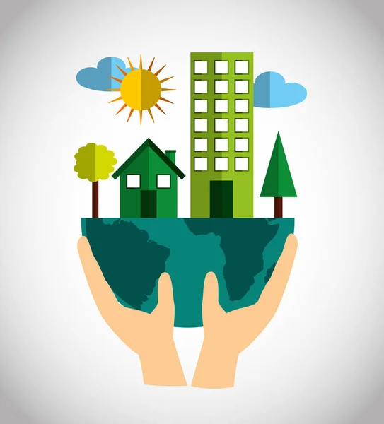 Poster ecologico con edifici città — Vettoriale Stock