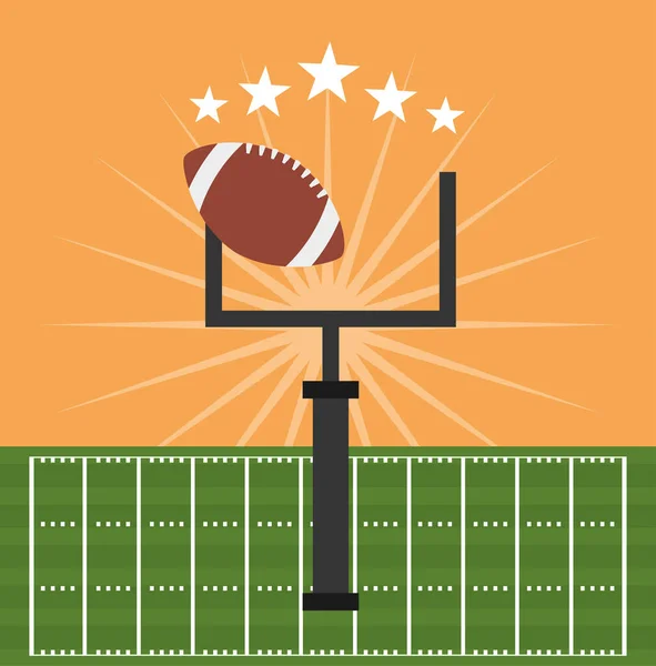 Poster sportivo di calcio americano con palloncino e arco del campo goal — Vettoriale Stock