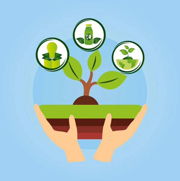 手持ちの植物と環境に優しいポスター — ストックベクタ